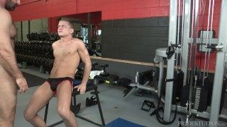 Daddy Bear Helps twink with Workout Injury